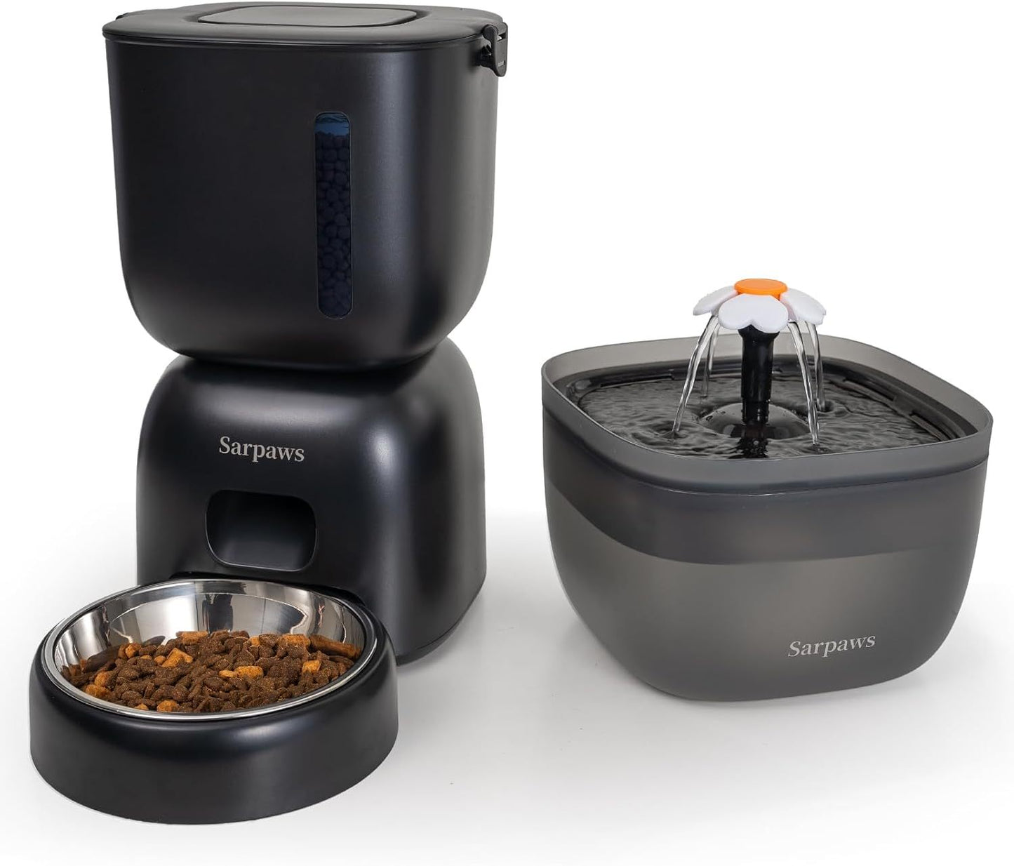 Smart Cat Feeding System - Dual Power Cat Feeder & Water Dispenser With Locking Lid, Desiccant Bag, Precise Portion Control For 4 Daily Meals, 10s Voice Recording Option