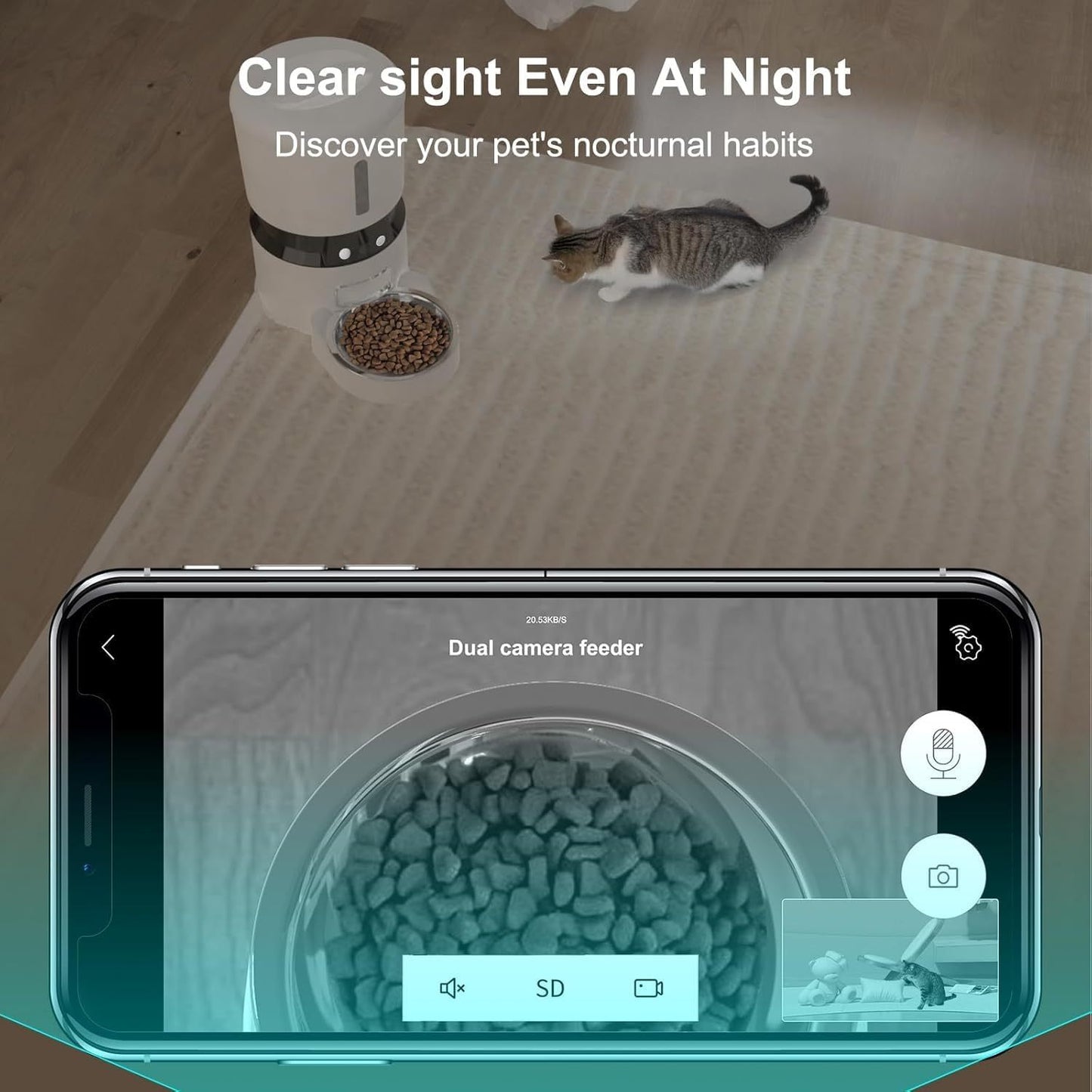 1080P HD Camera - Equipped Automatic Cat Feeder 4L Pet Timed Dog Feeding Dispenser With Freshness Preservation And Low - Food Sensor. Up To 10 Meals Per Day, Controlled By Smart APP